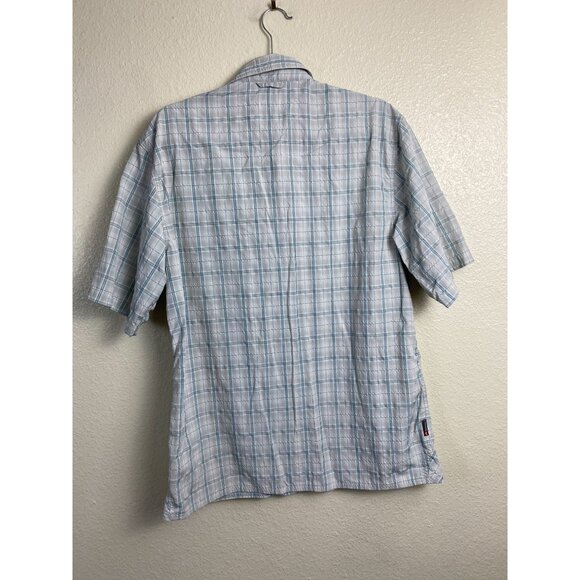 Simms Fishing Products Mens Short Sleeve Button Up Plaid Shirt size Medium Nylon - Picture 2 of 16